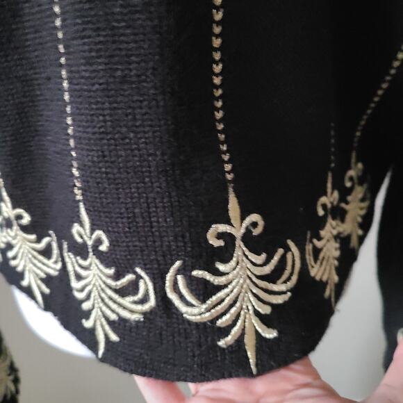 Vintage 90s Wool Cardigan Sweater Medium Casual Corner Metallic‎ Gold Embroidery - Picture 9 of 13